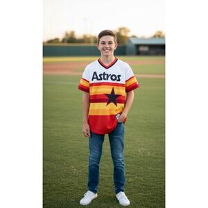 Majestic Houston Astros Cooperstown Cool Base Retro Rainbow Jersey Youth Large